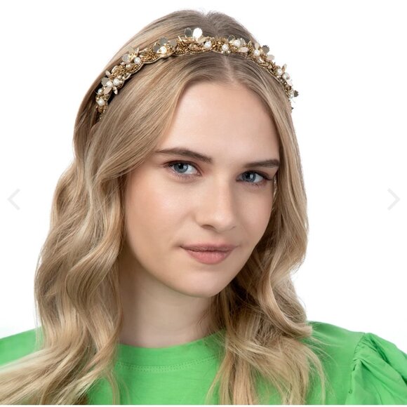 Deepa Gurnani Pearl & Rhinestone Headband Gold and Cream Bridal NWT - Picture 3 of 9